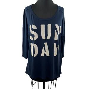 SUNDRY Navy Blue White SUNDAY Pima Cotton 3/4 Sleeve Top Oversized Scoop Tee OS